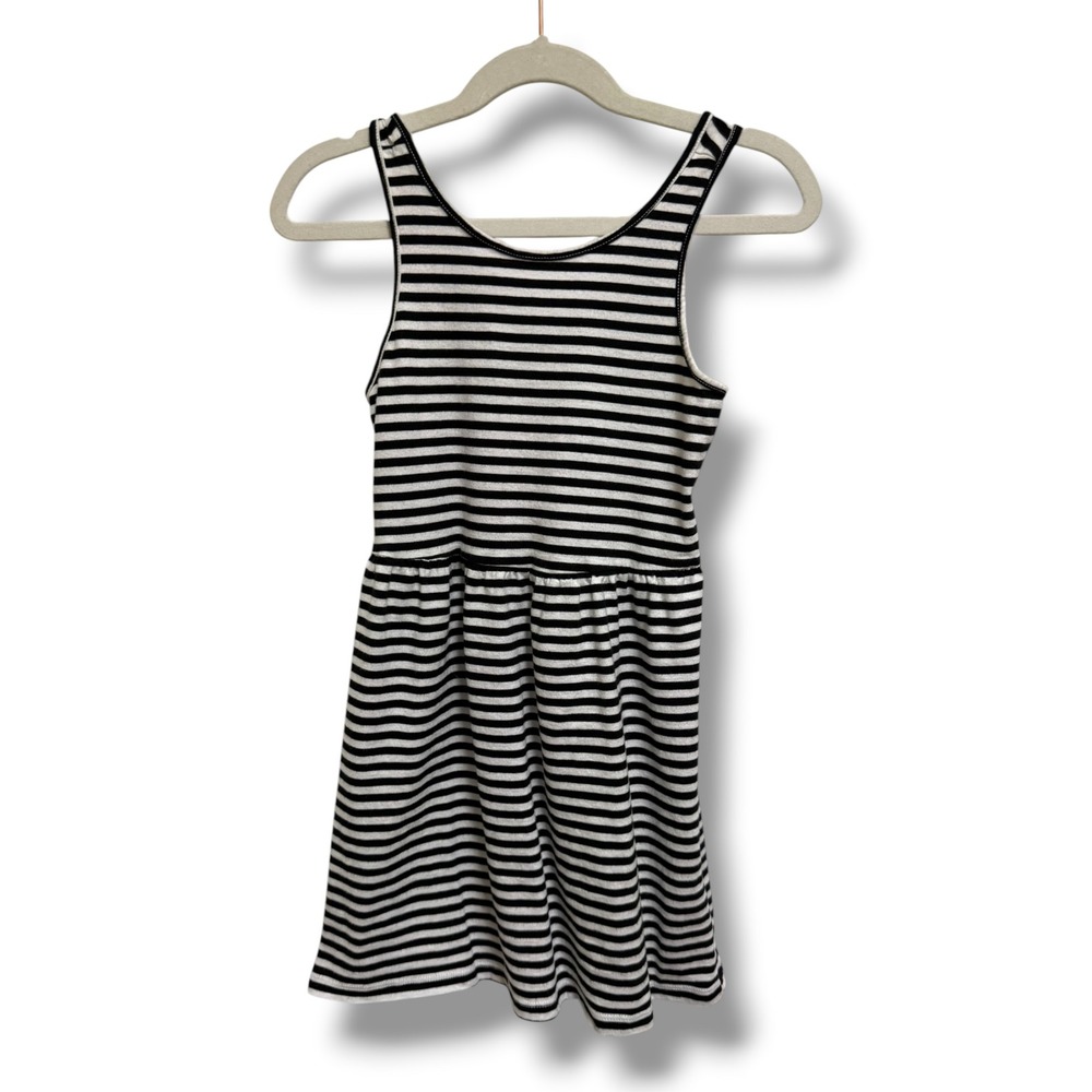 Old Navy Girls Black White Striped Fit Flare Dress‎ Sleeveless Cotton Size S 6-7